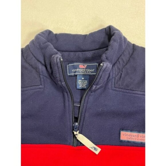 Mens M Vineyard Vines Martha's Shep Ian Rugby 1/4 Zip Red Blue Stripes Logo - Picture 6 of 8